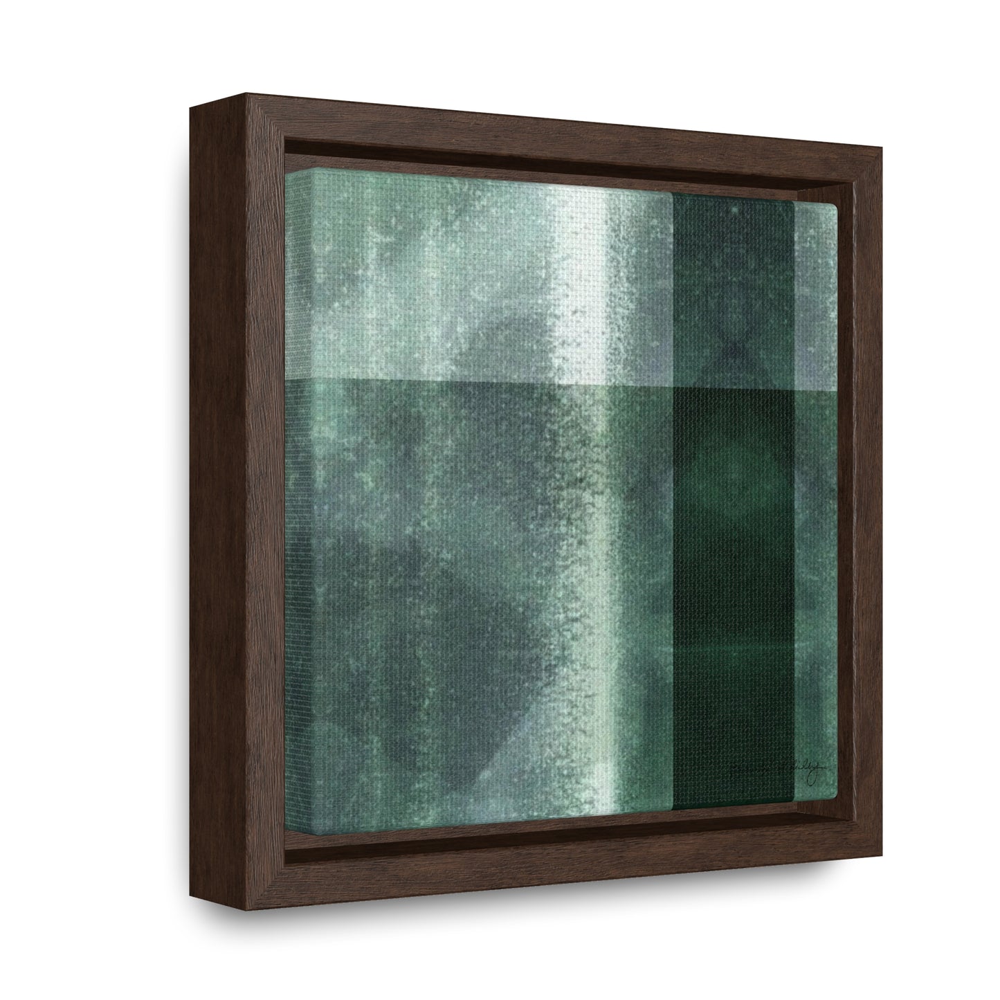 Small framed gallery wrapped canvas featuring a green shibori tartan style pattern