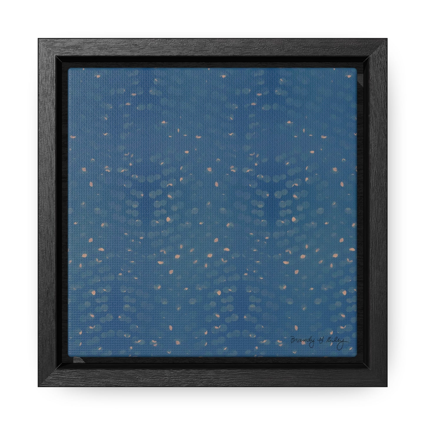 Framed mini canvas featuring a blue and fold abstract hand-painted print