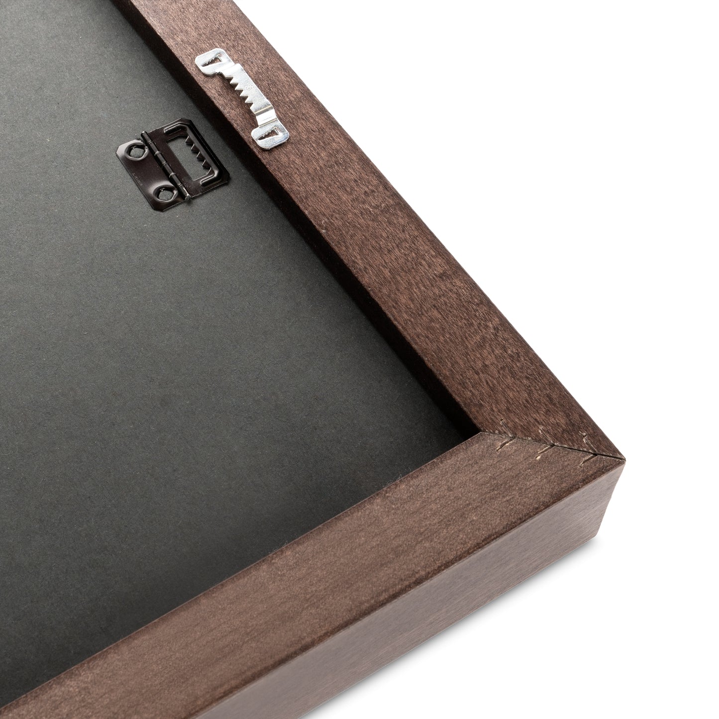 brown frame with hanging hardware