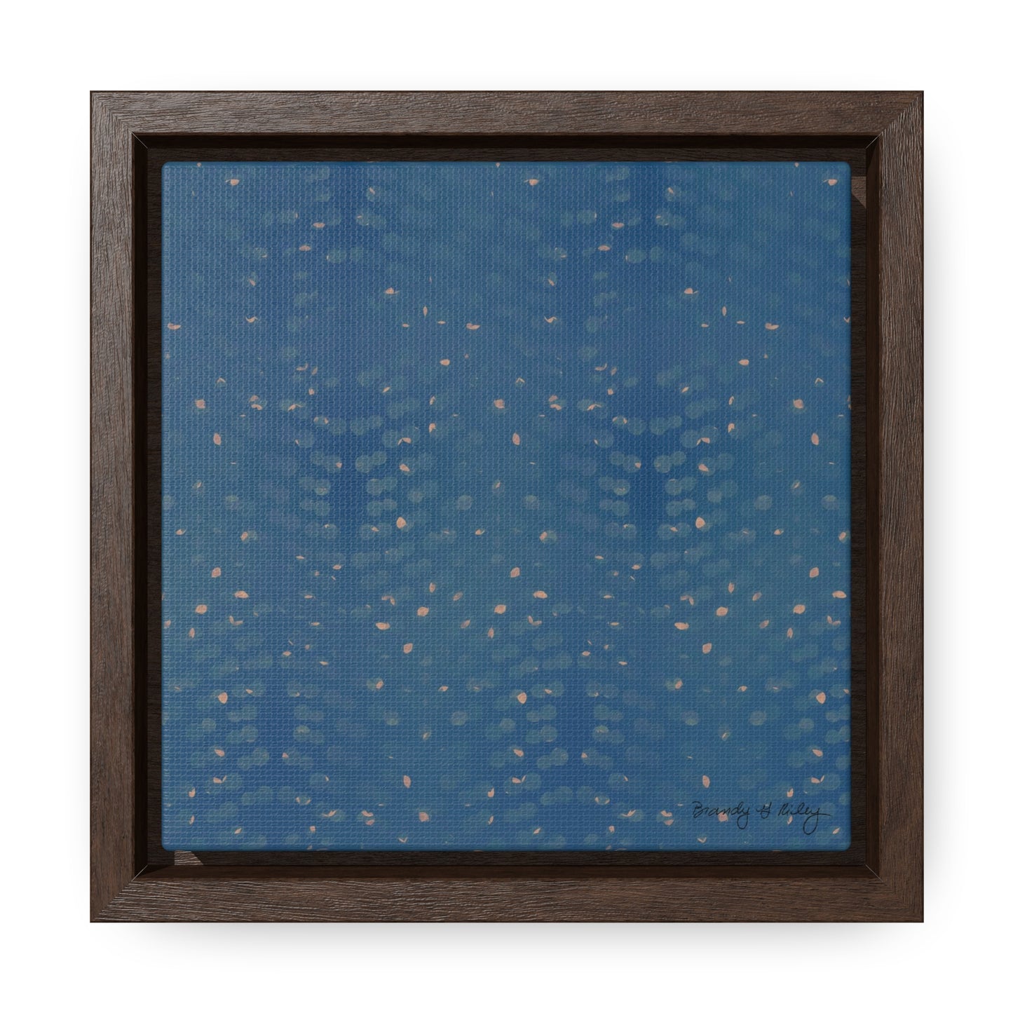 Framed mini canvas featuring a blue and fold abstract hand-painted print
