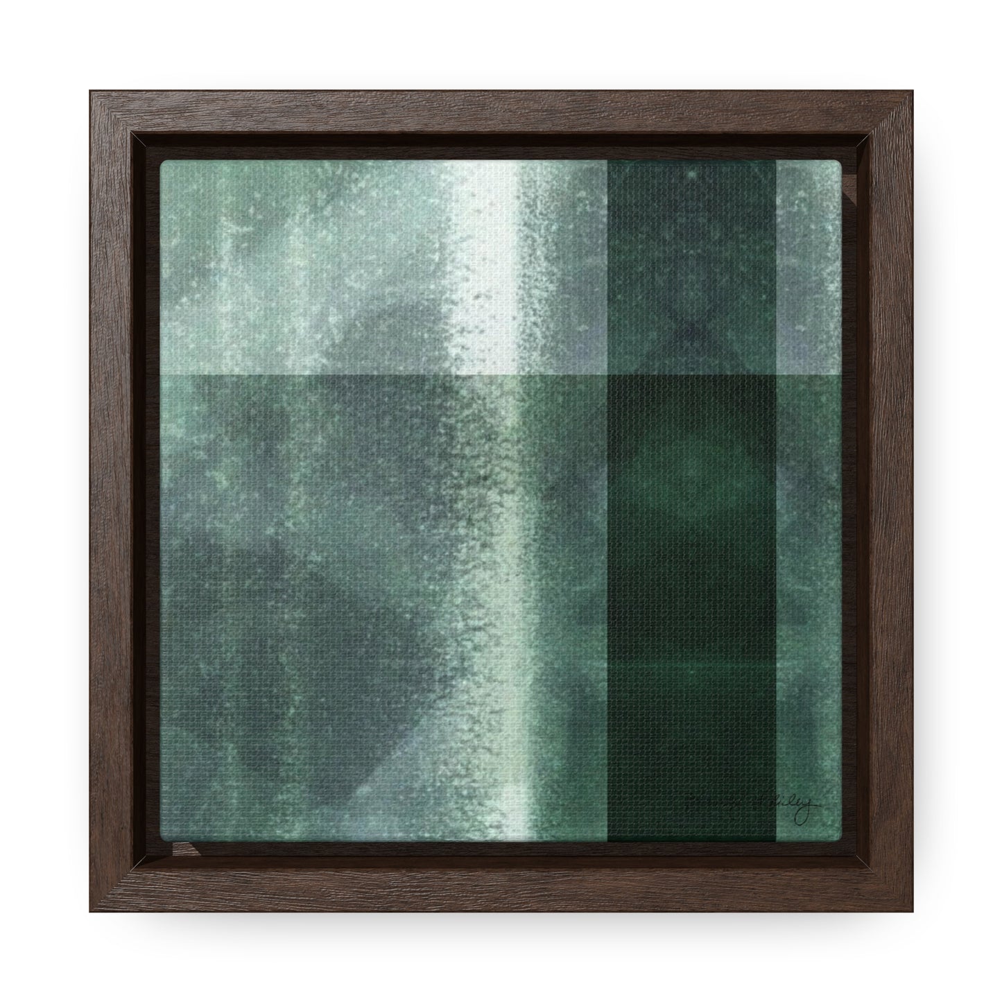 Small framed gallery wrapped canvas featuring a green shibori tartan style pattern