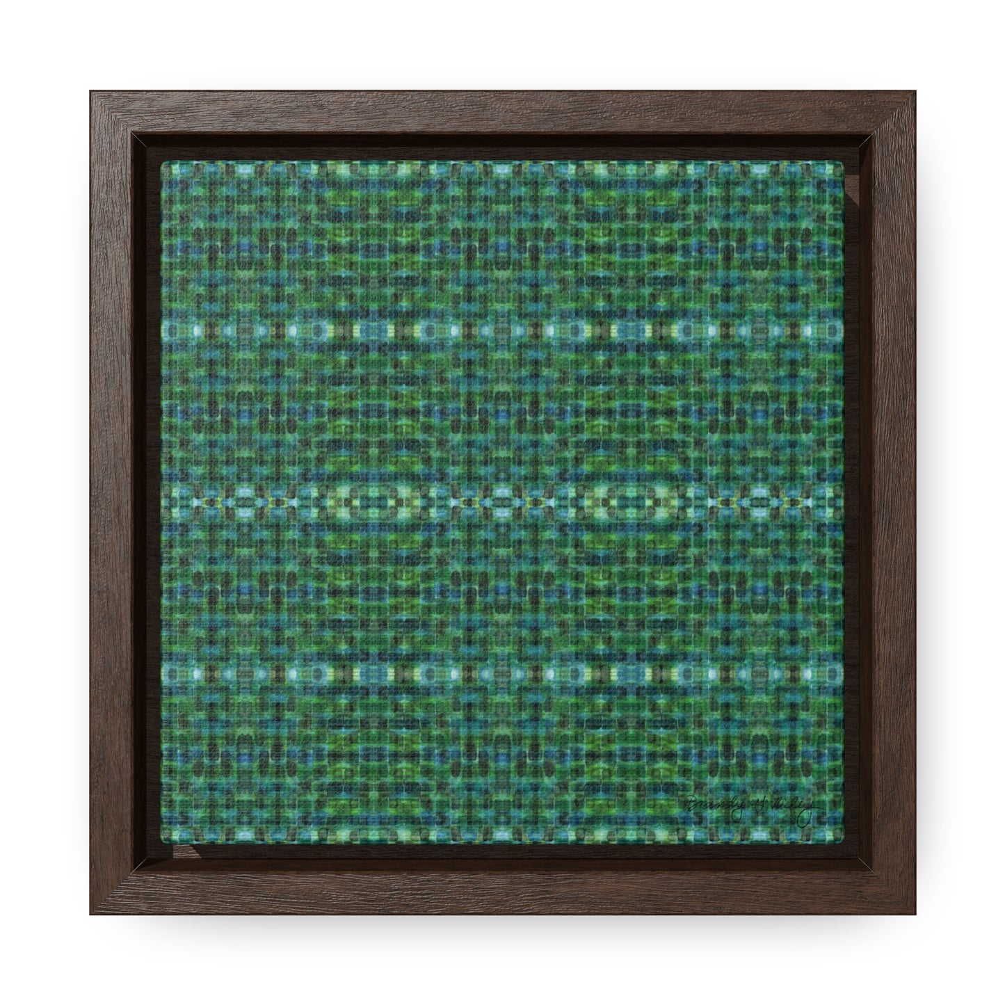 Framed mini canvas featuring an abstract green plaid pattern