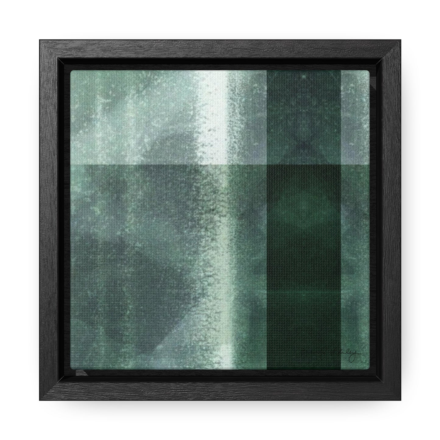 Small framed gallery wrapped canvas featuring a green shibori tartan style pattern