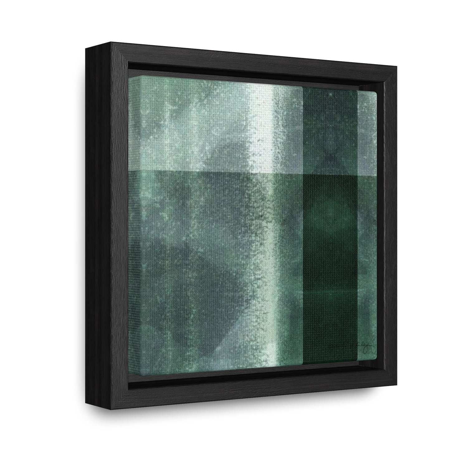 Small framed gallery wrapped canvas featuring a green shibori tartan style pattern