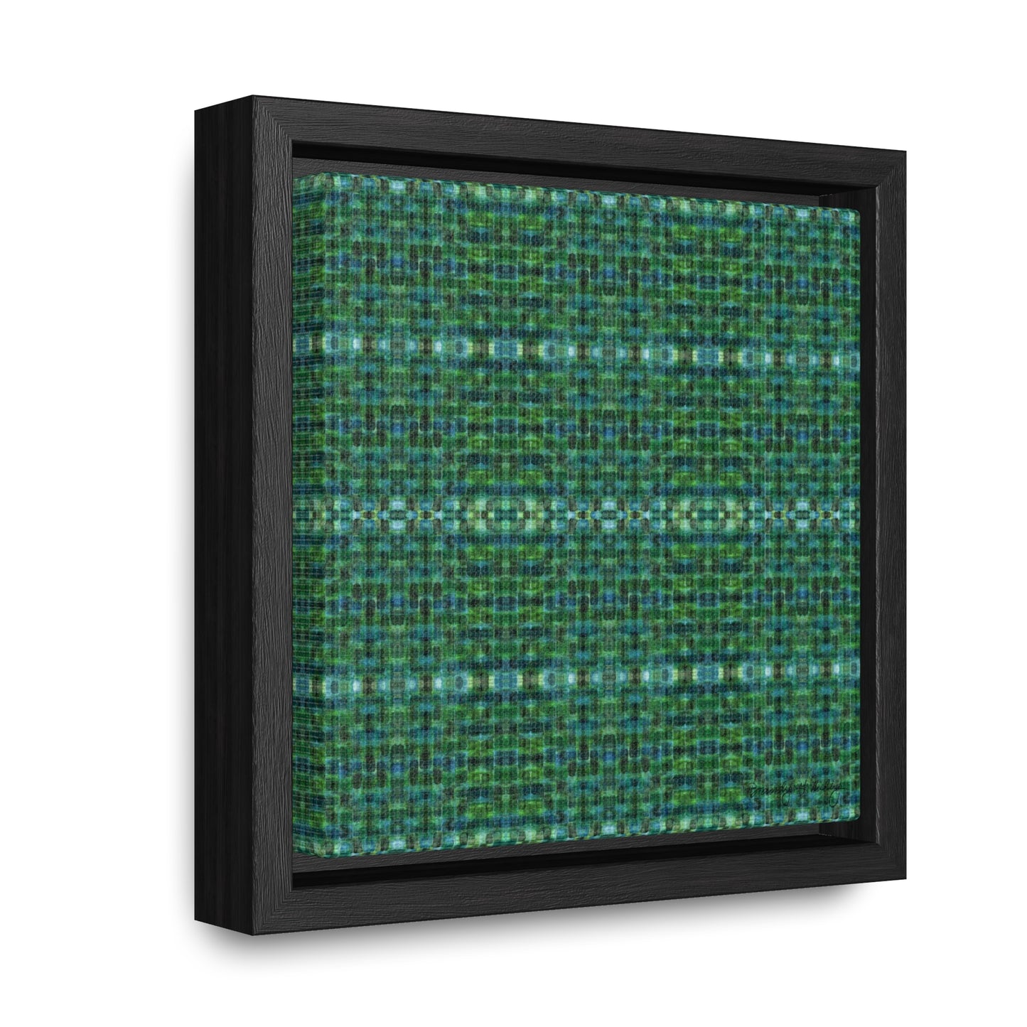Framed mini canvas featuring an abstract green plaid pattern