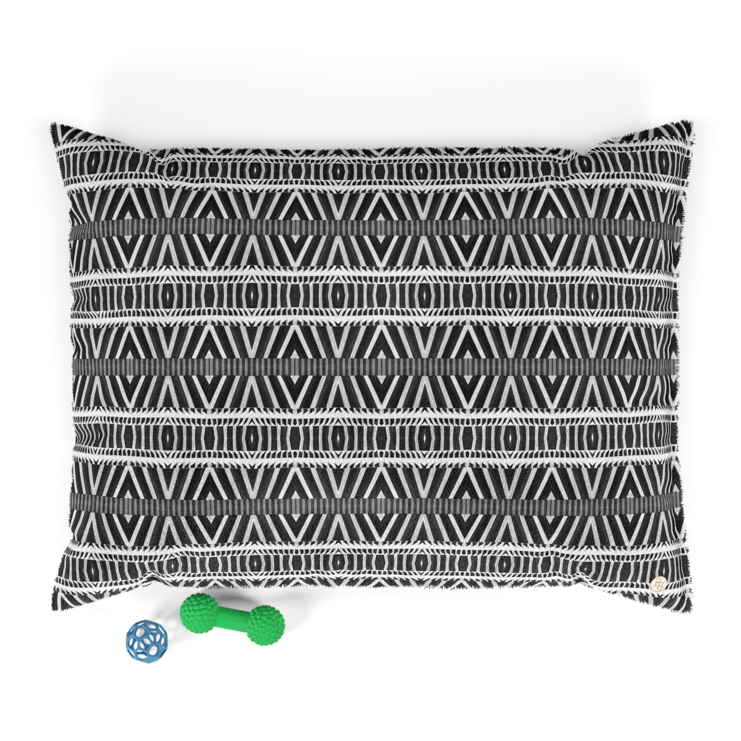 Fleece dog bed featuring an abstract black and white pattern