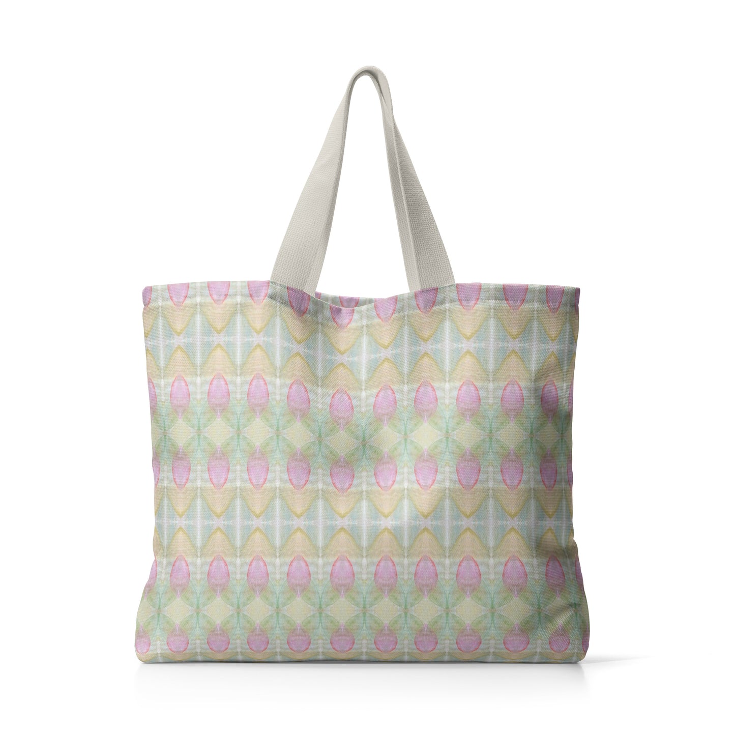 Canvas tote bag featuring a multicolored pastel abstract floral design