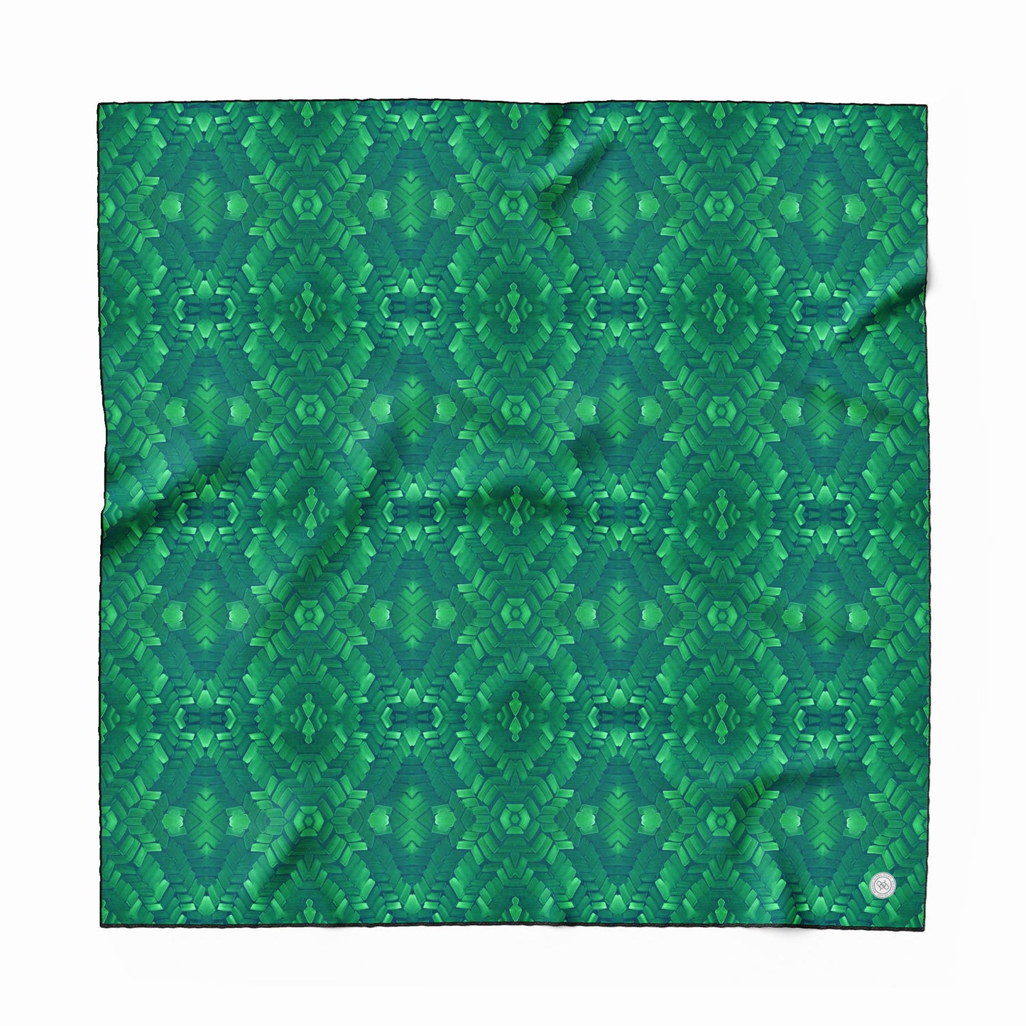 Hand painted pattern on silk scarf in emerald green