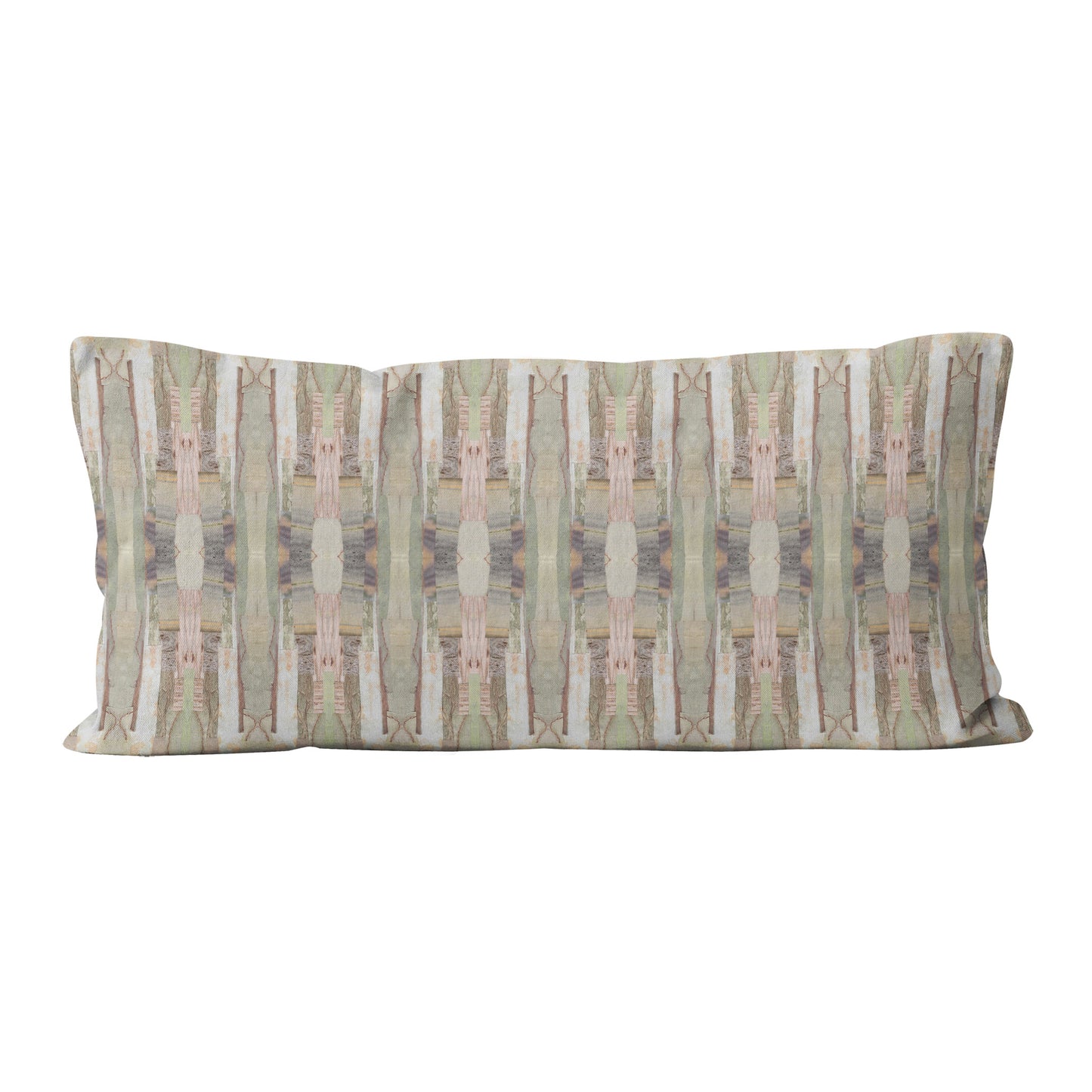 12 x 24 pillow featuring a pink, green, and beige cut paper collage pattern