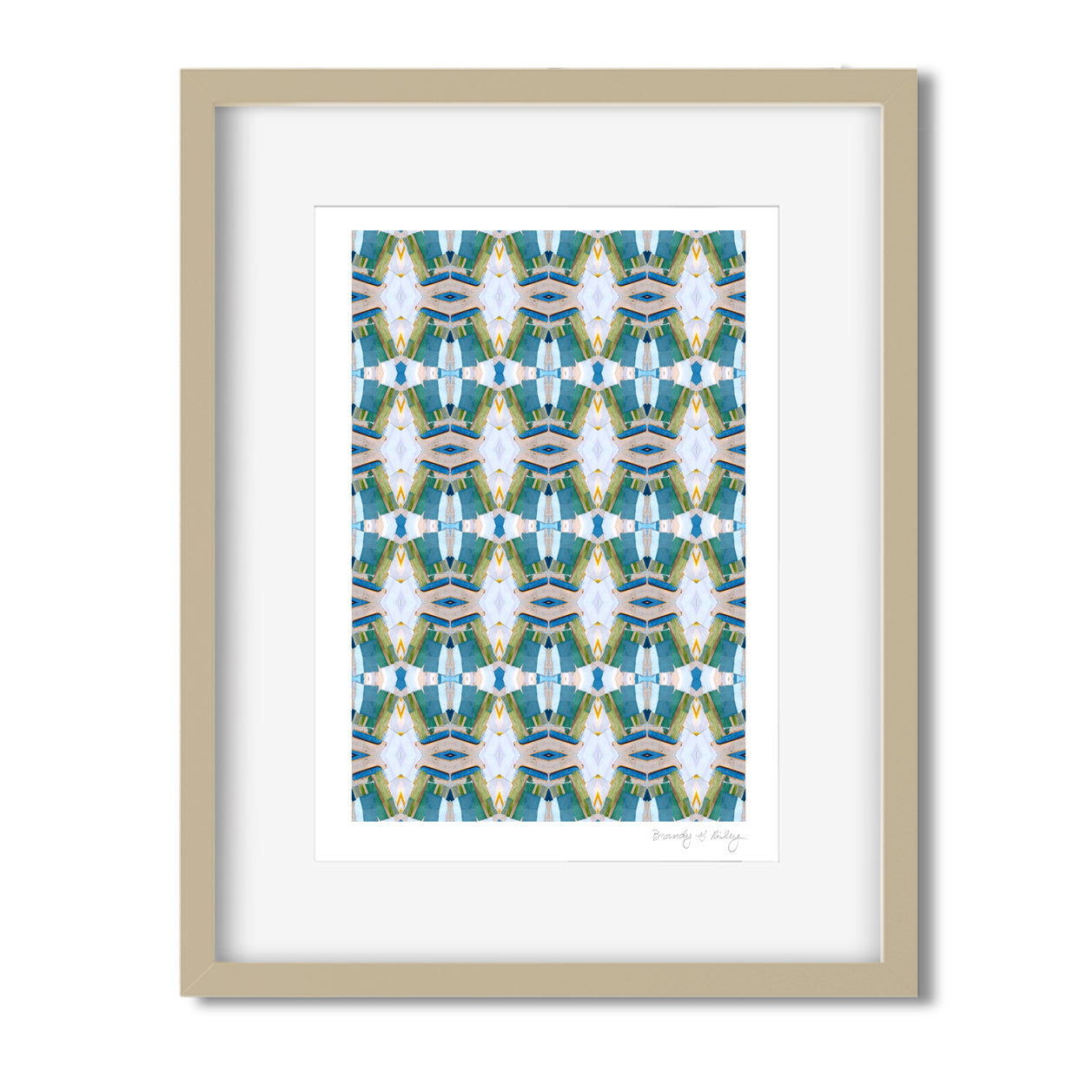 Framed 4x6 print featuring an abstract collaged pattern in turquoise.