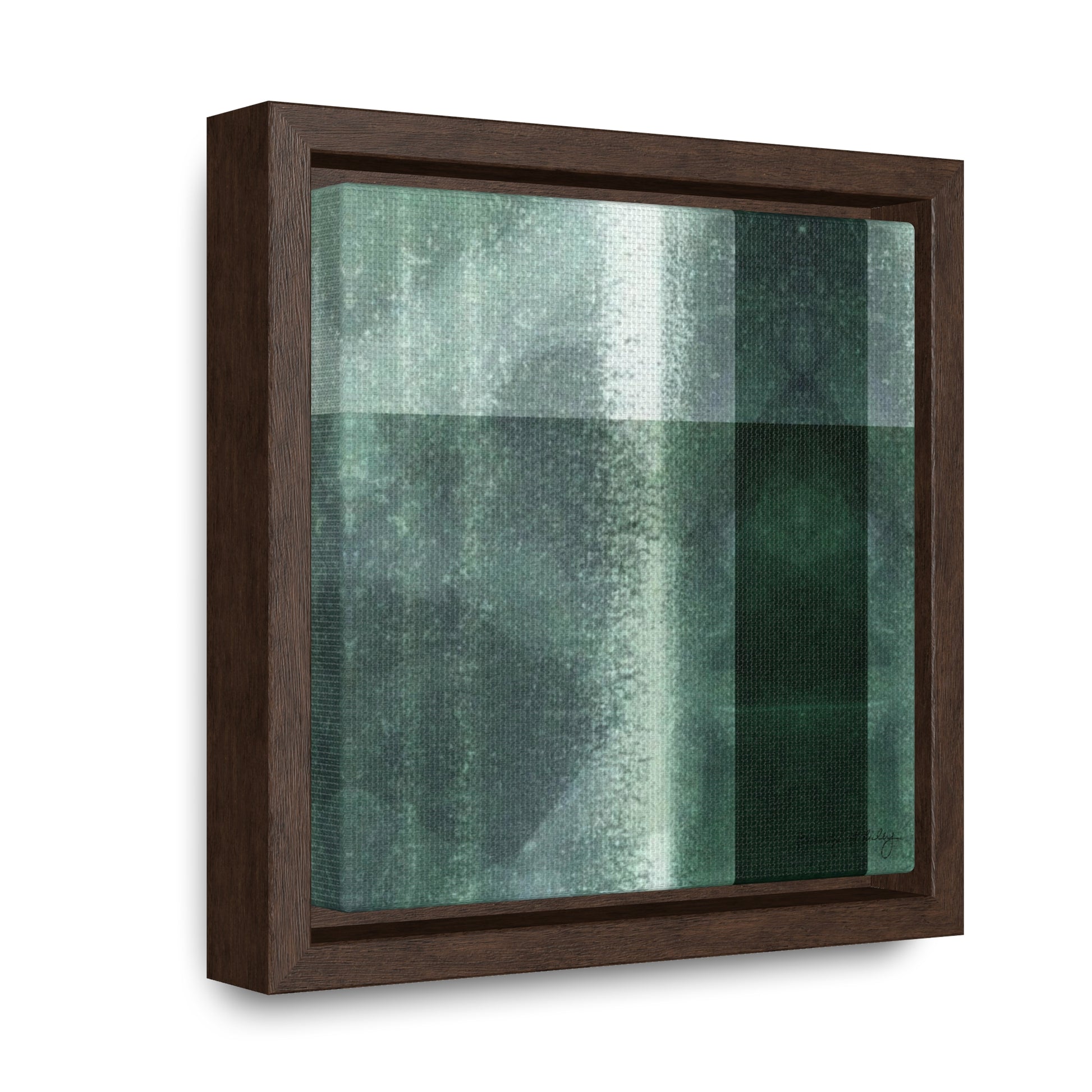 Small framed gallery wrapped canvas featuring a green shibori tartan style  pattern