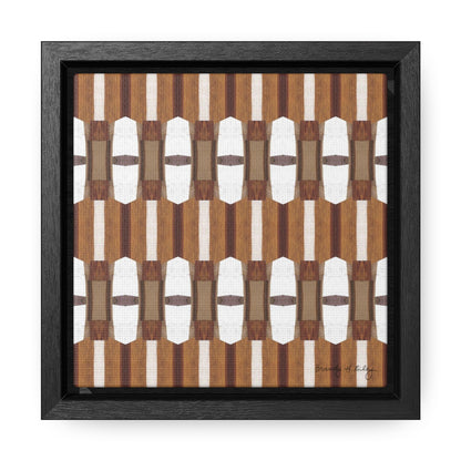 Stretched canvas featuring a brown and white abstract pattern in a black float frame