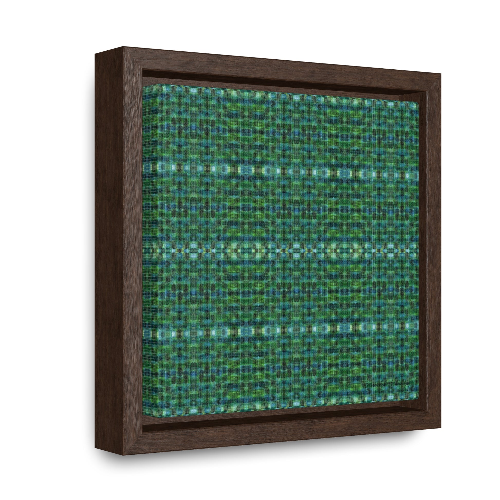 Framed mini canvas featuring an abstract green plaid pattern