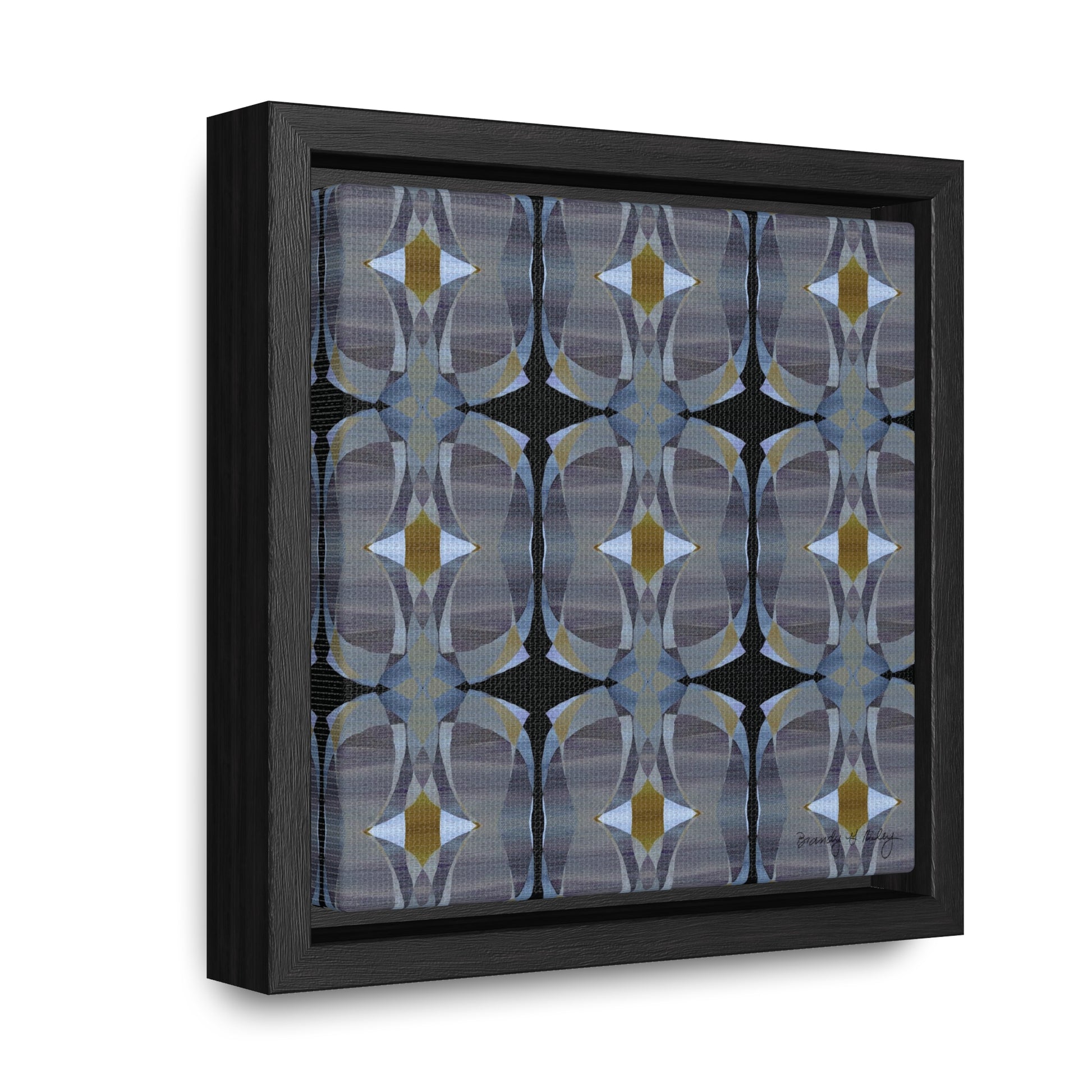 Mini stretch canvas featuring an abstract gray pattern in a black fraome