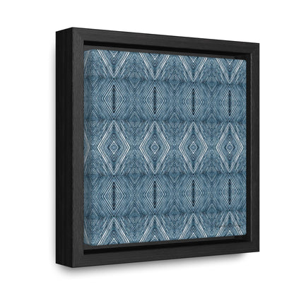 Mini framed artist canvas featuring a blue abstract diamond pattern in a black frame