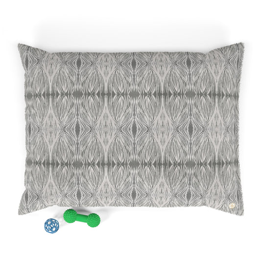 Fleece dog pillow featuring a grey abstract pattern