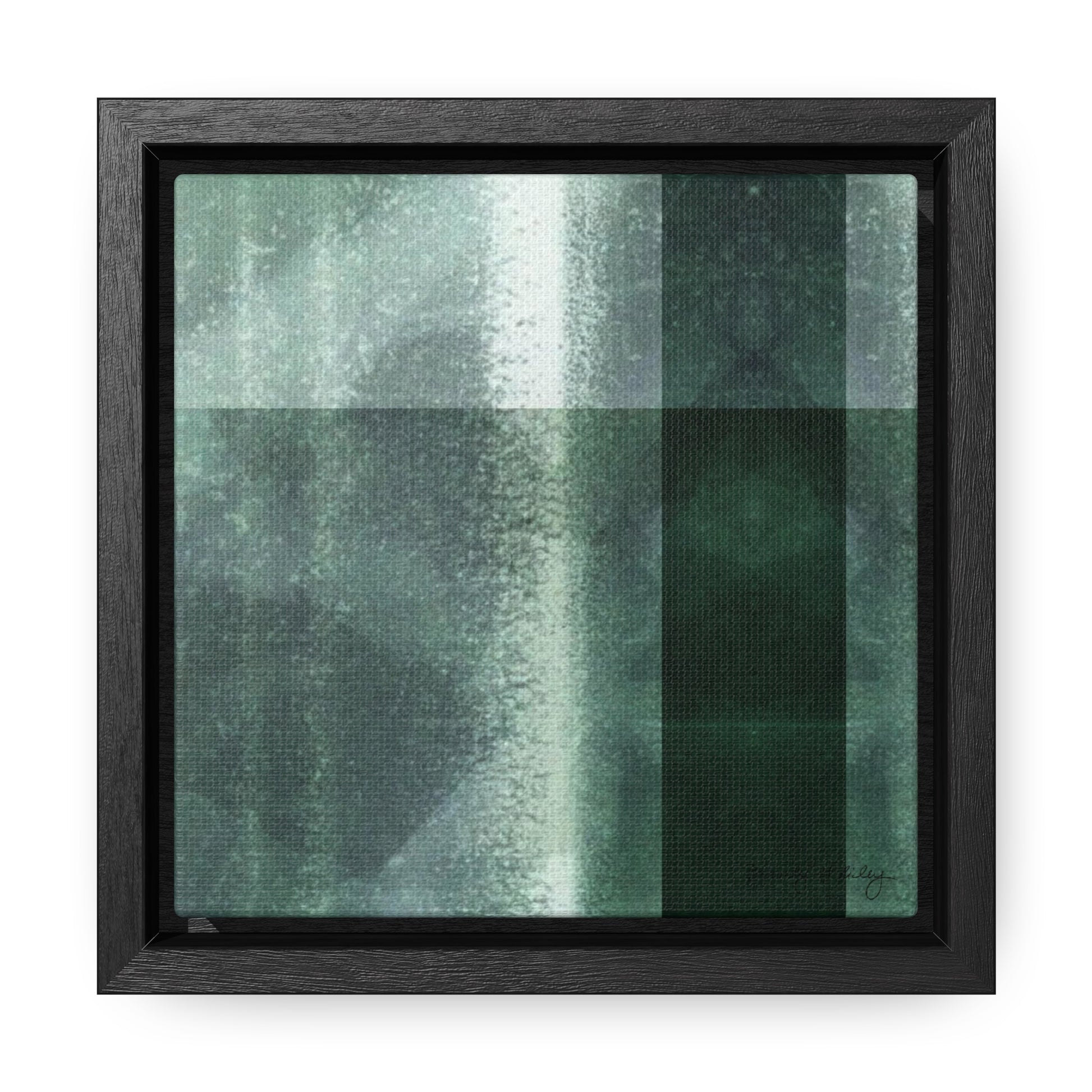 Small framed gallery wrapped canvas featuring a green shibori tartan style  pattern