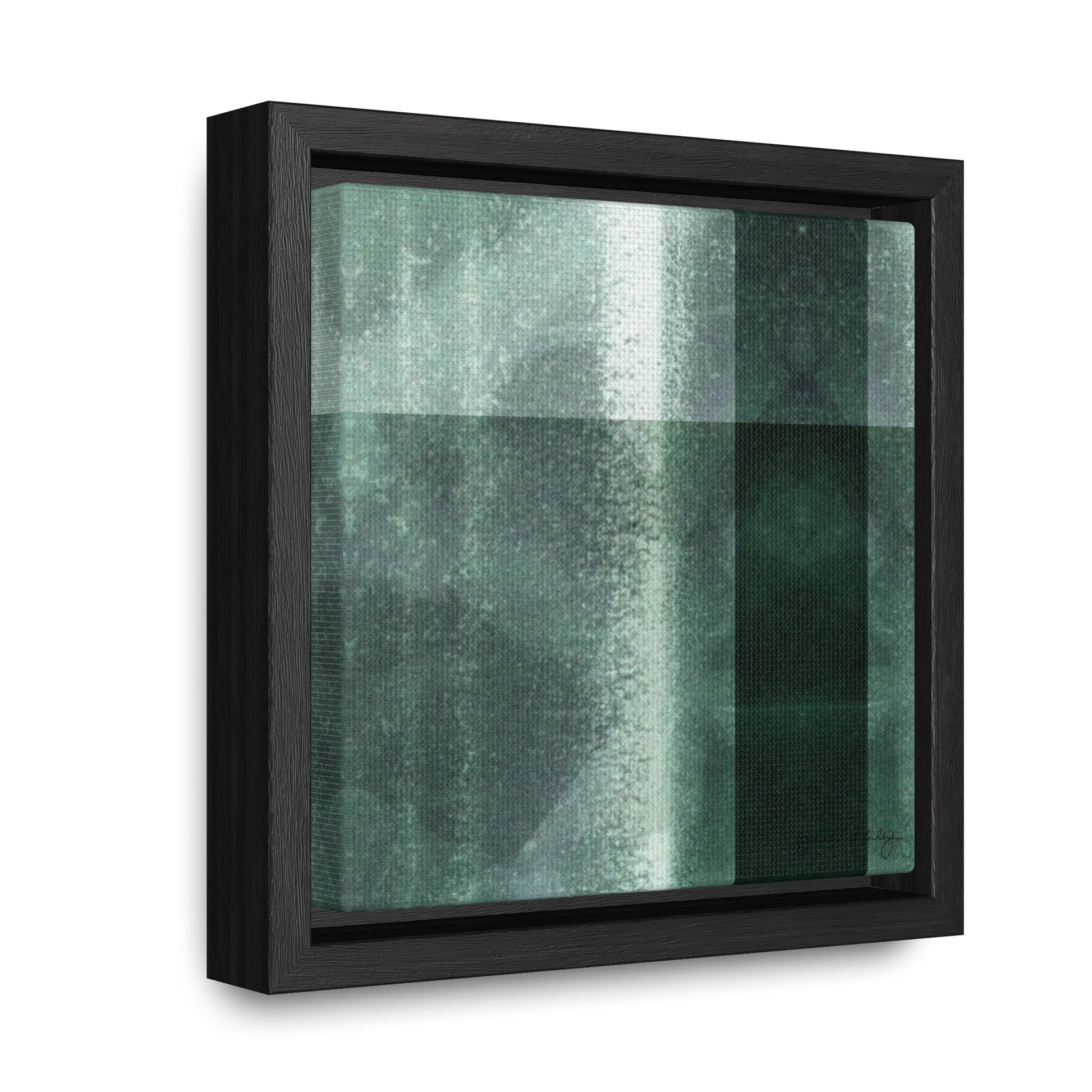 Small framed gallery wrapped canvas featuring a green shibori tartan style  pattern
