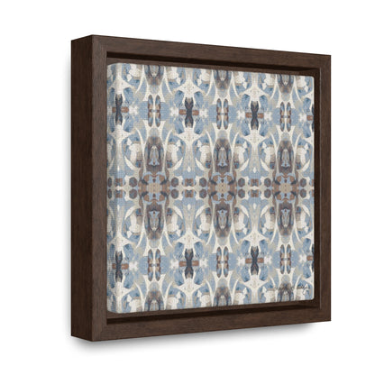 Mini stretch canvas featuring an abstract blue and gray  pattern in a brown fraome