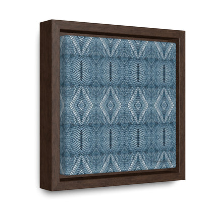Mini framed artist canvas featuring a blue abstract diamond pattern in a black frame