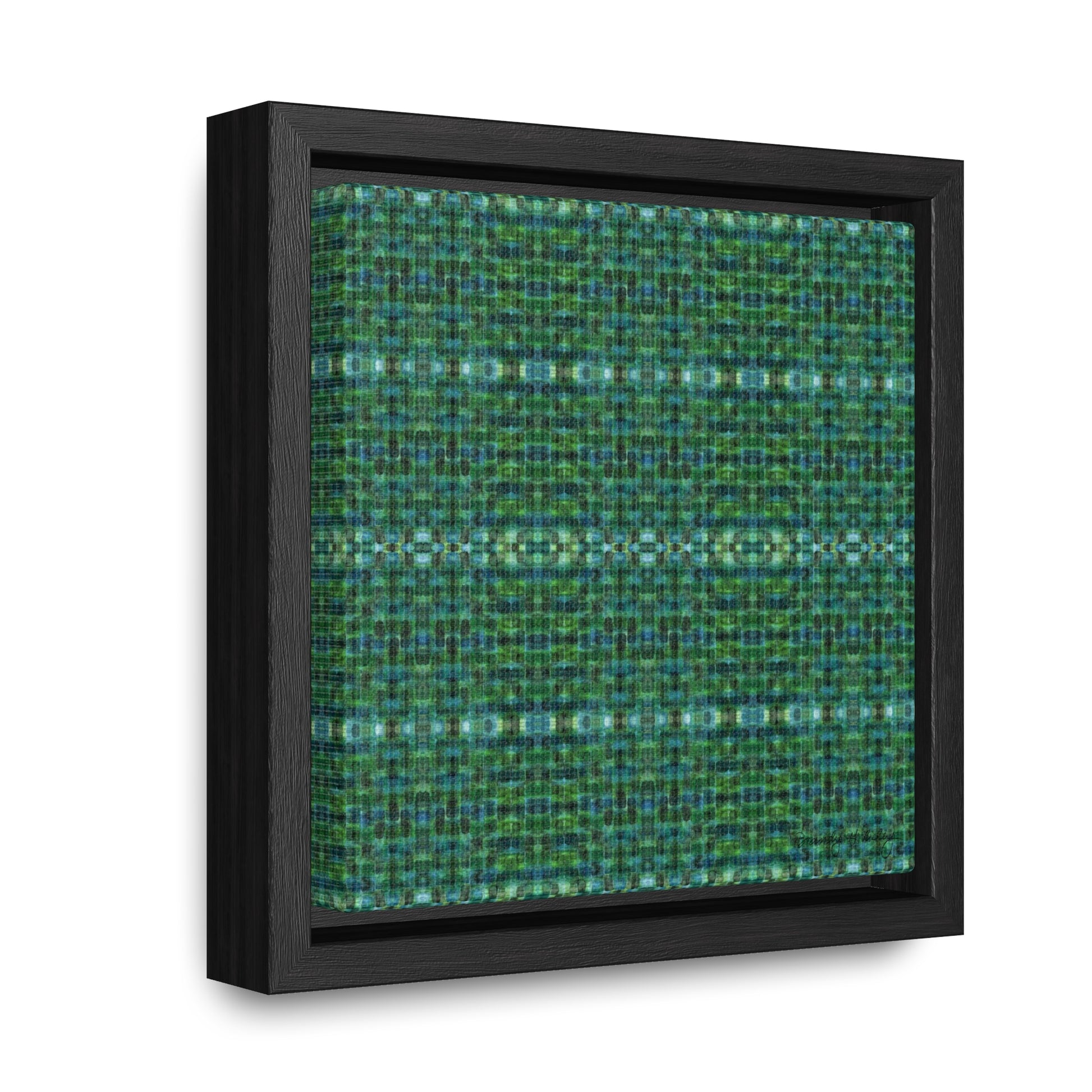 Framed mini canvas featuring an abstract green plaid pattern