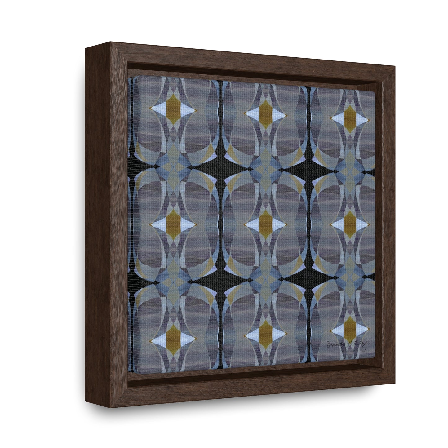 Mini stretch canvas featuring an abstract gray pattern in a brown fraome