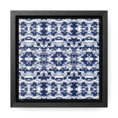 Smalled framed canvas featuring a navy blue paisley pattern