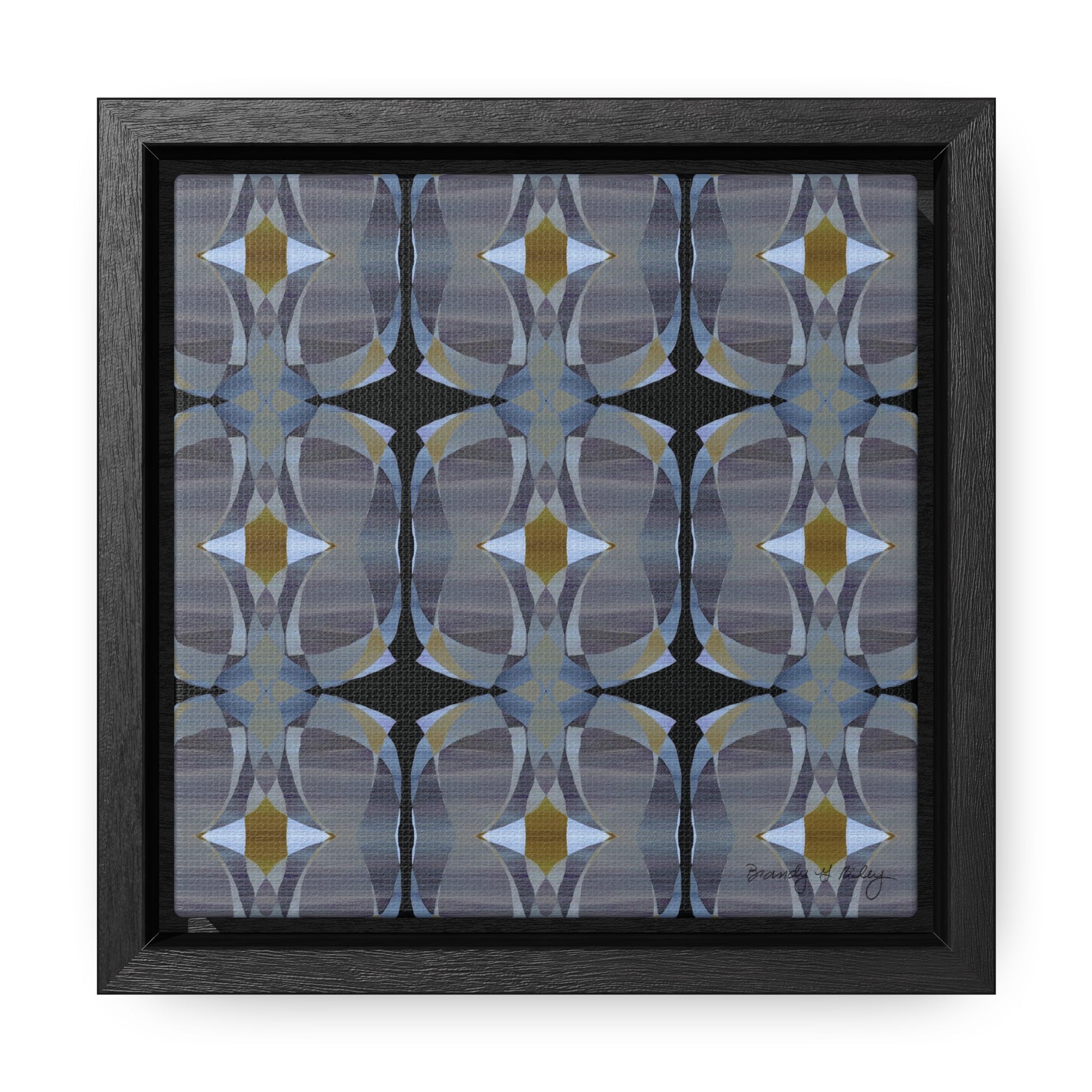 Mini stretch canvas featuring an abstract gray pattern in a black fraome