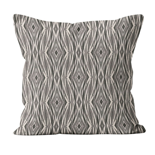 Cotton canvas throw pillow featuring an abstract pattern in grey and neutral tones.