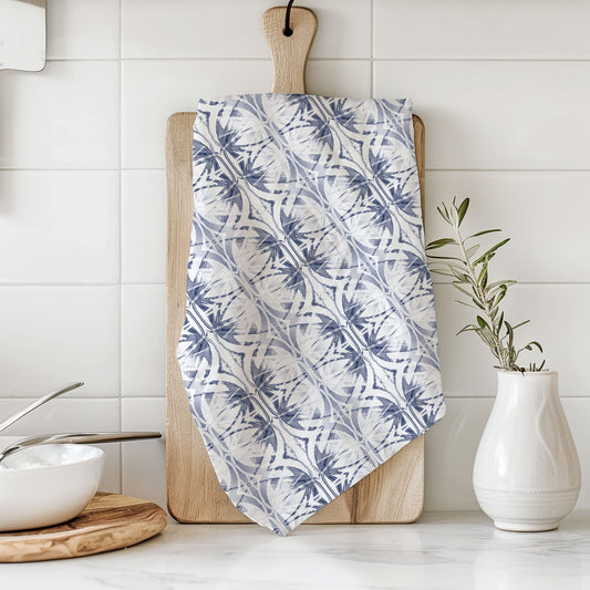 Flour sack tea towel featuring a light blue abstract pattern