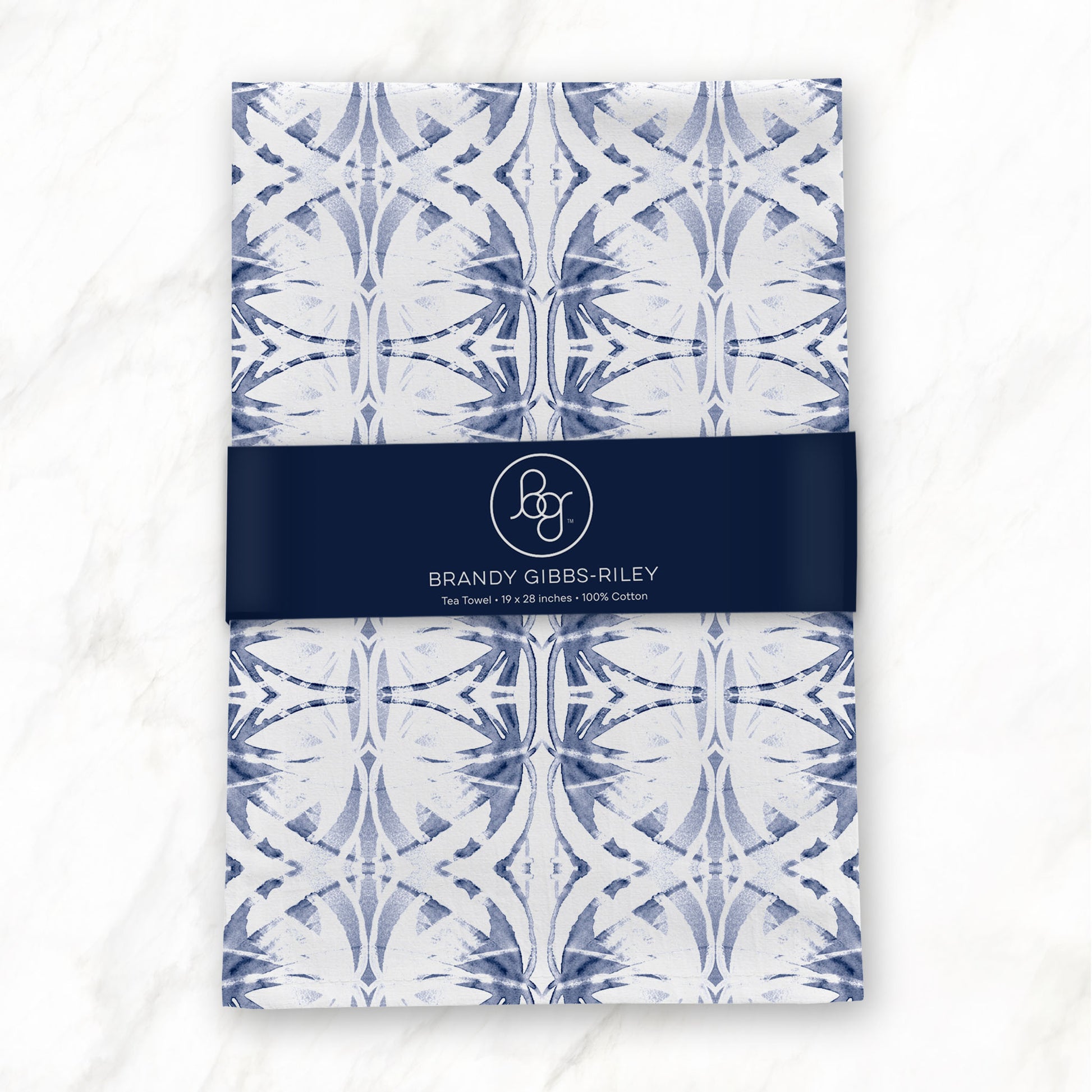 Flour sack tea towel featuring a light blue abstract pattern