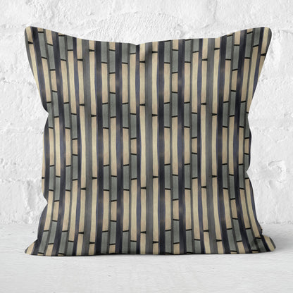 Abstract striped pillow on a white brick background