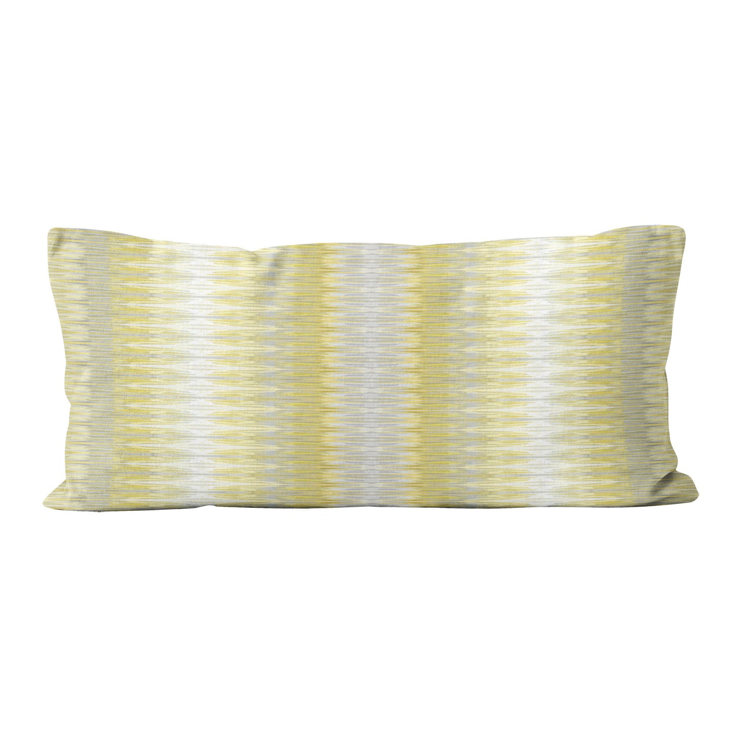 Rectangular lumbar pillow featuring abstract yellow and gray stripe.