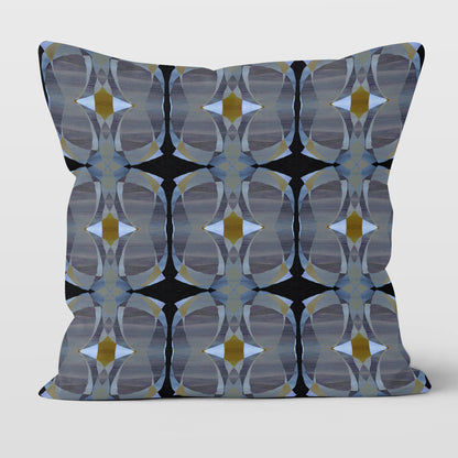 Square throw pillow featuring a gray and black abstract pattern
