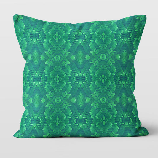 Pillow featuring bright green hand-painted pattern.