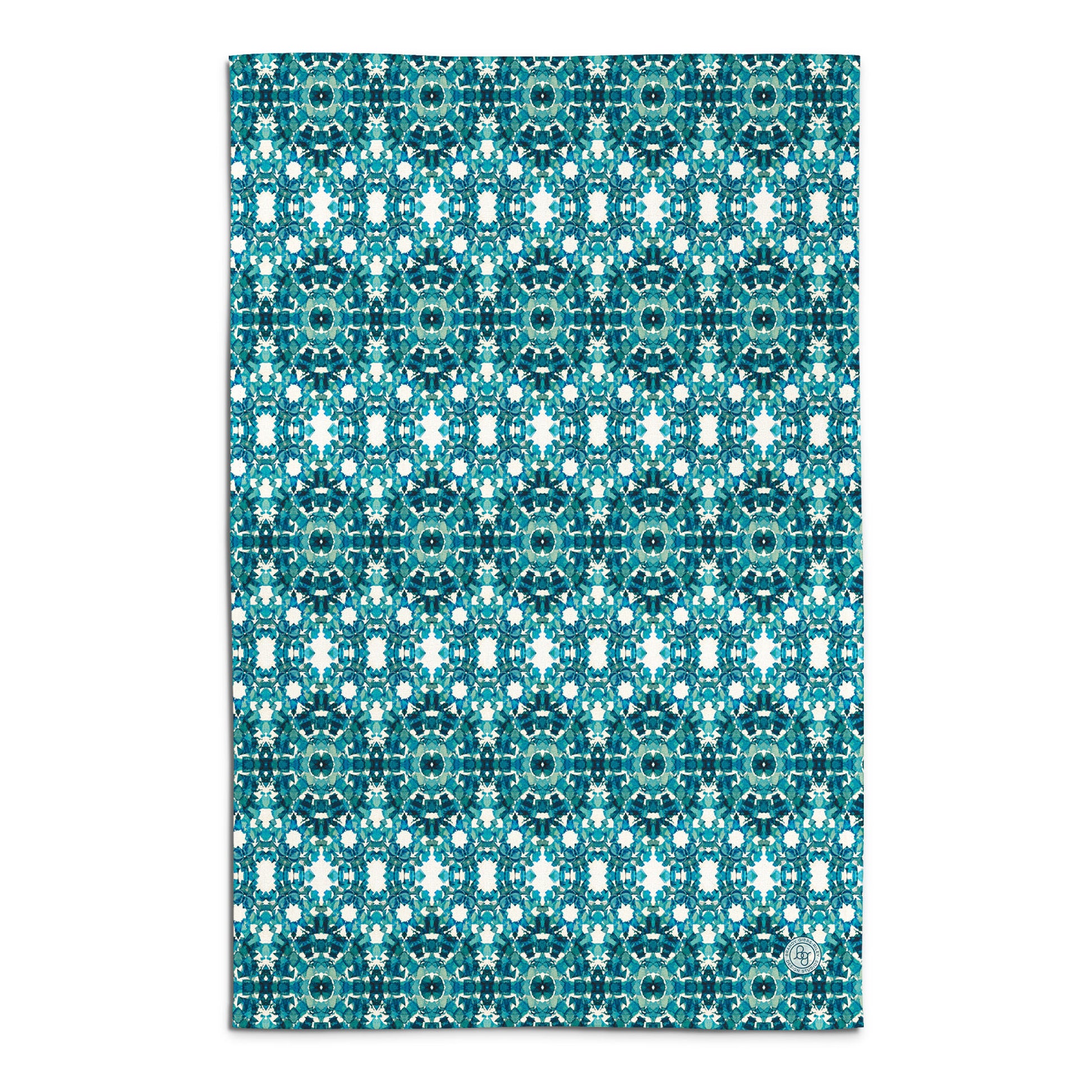 Flour sack tea towel featuring an abstract teal hand-painted pattern