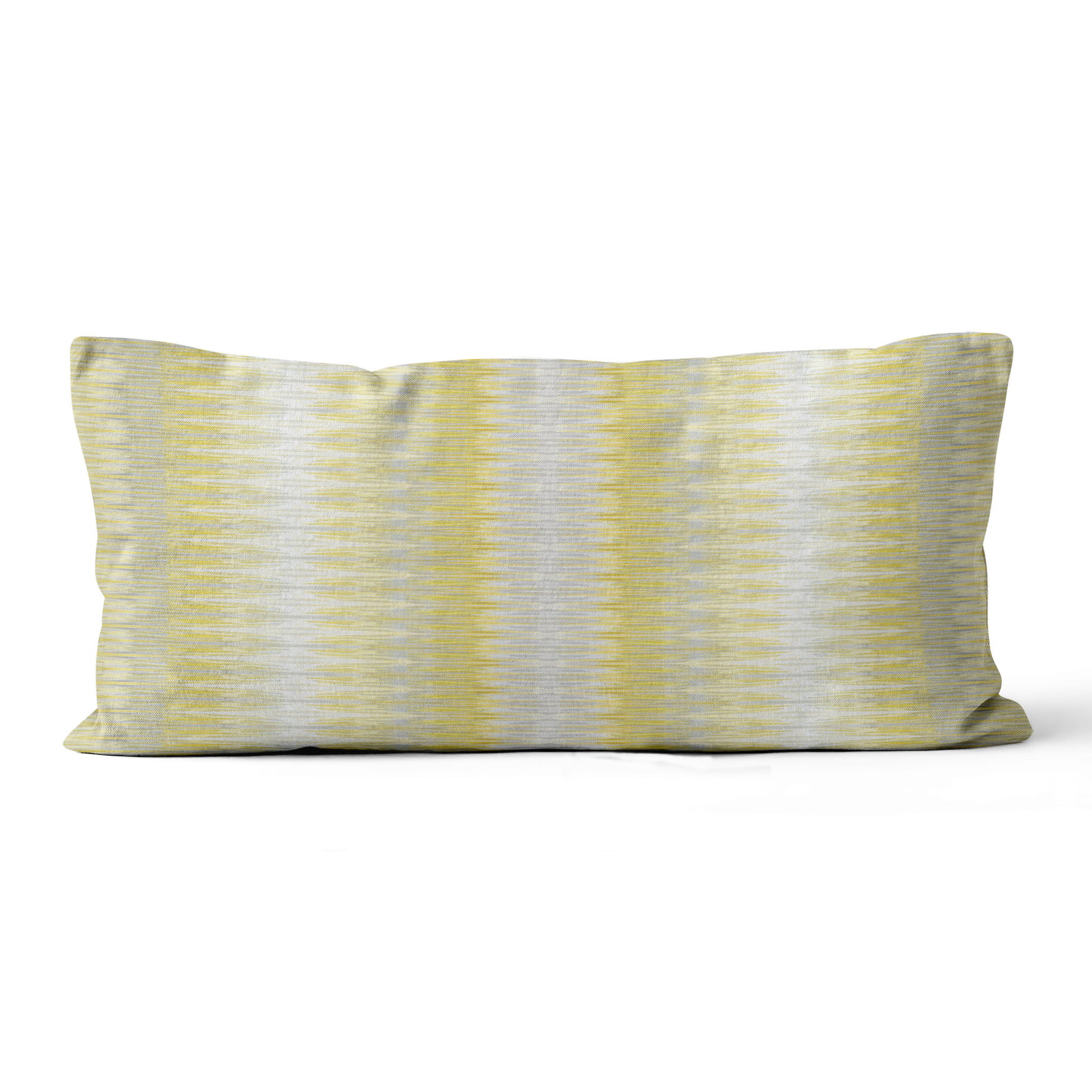 Striped pillow with yellow and gray pattern on a white background