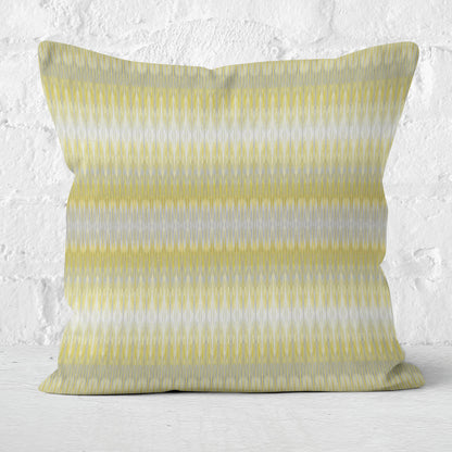 Square pillow featuring hand painted yellow and grey stripe.