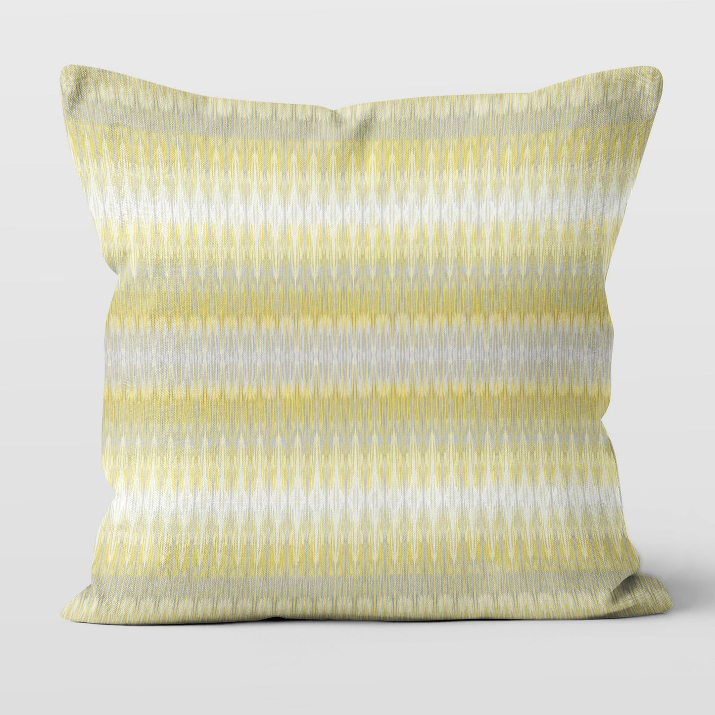 Square pillow featuring hand painted yellow and grey stripe.