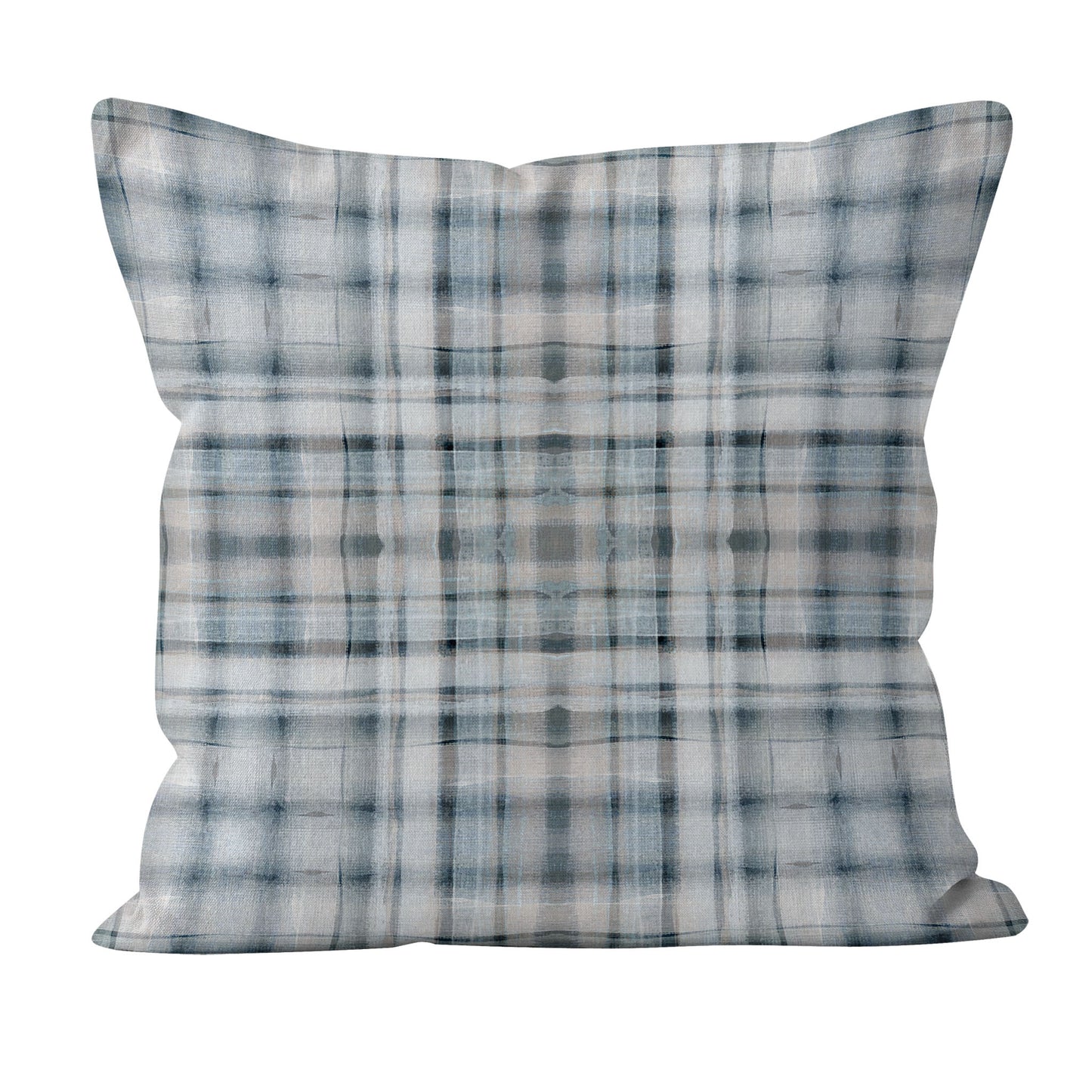 Plaid patterned pillow on a white background