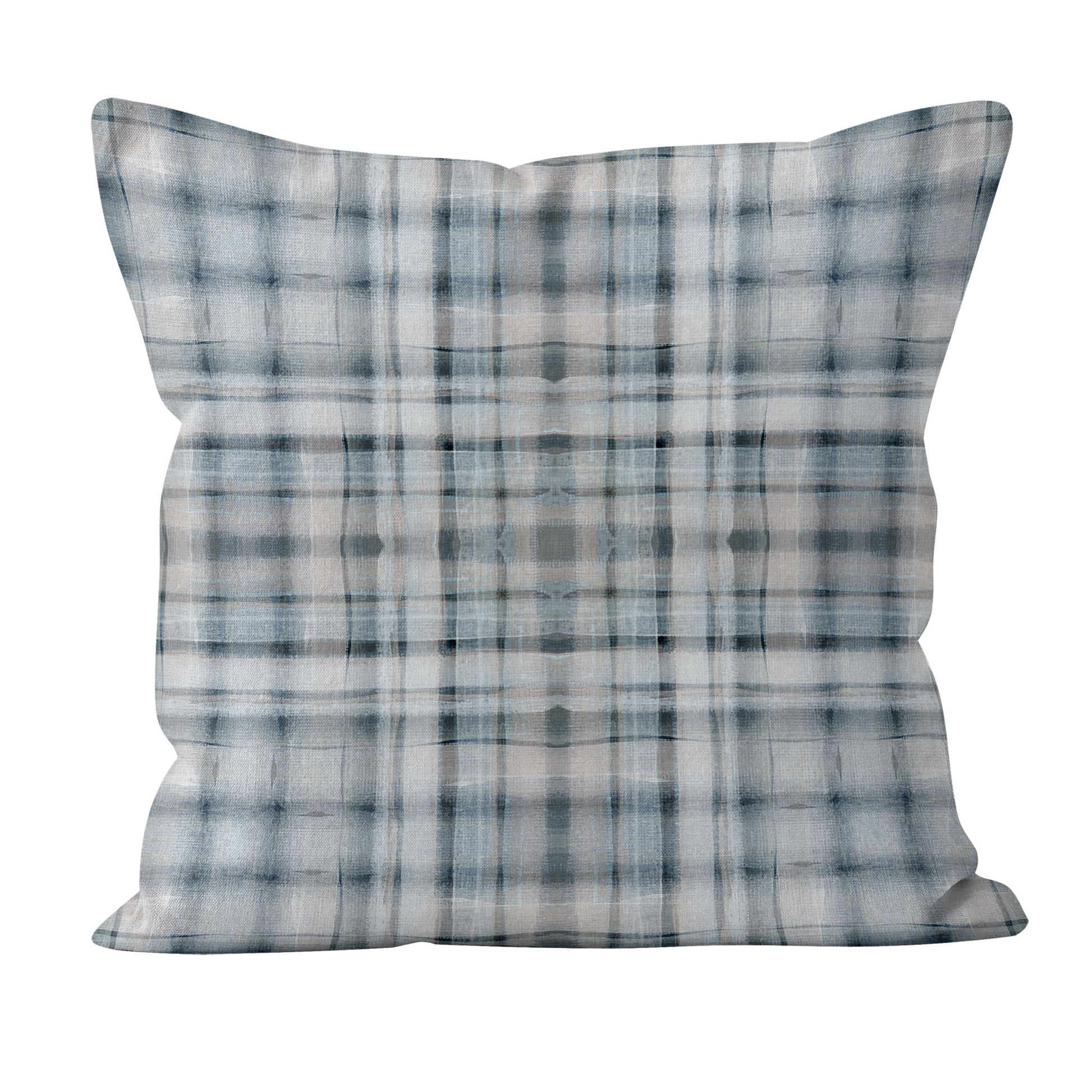 Plaid patterned pillow on a white background