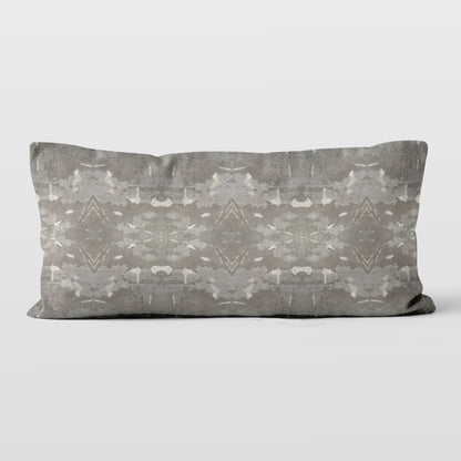 Lumbar pillow featuring a grey abstract geometric pattern