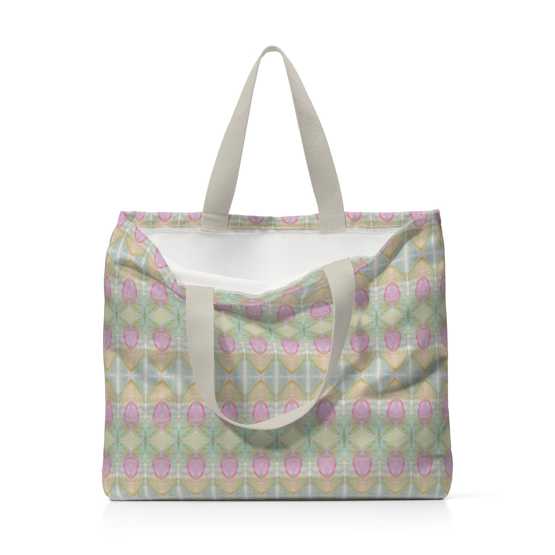 Canvas tote bag featuring a multicolored pastel abstract floral design
