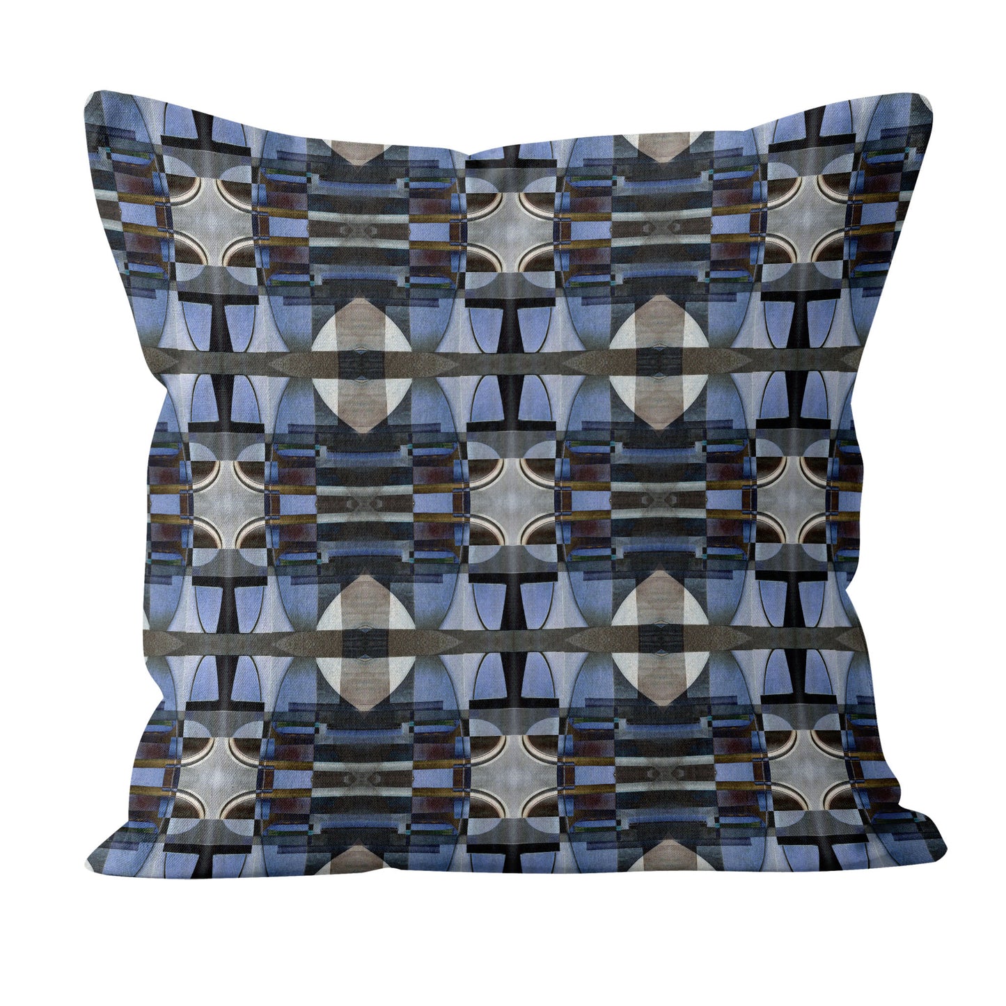 Decorative pillow with geometric pattern on a white background