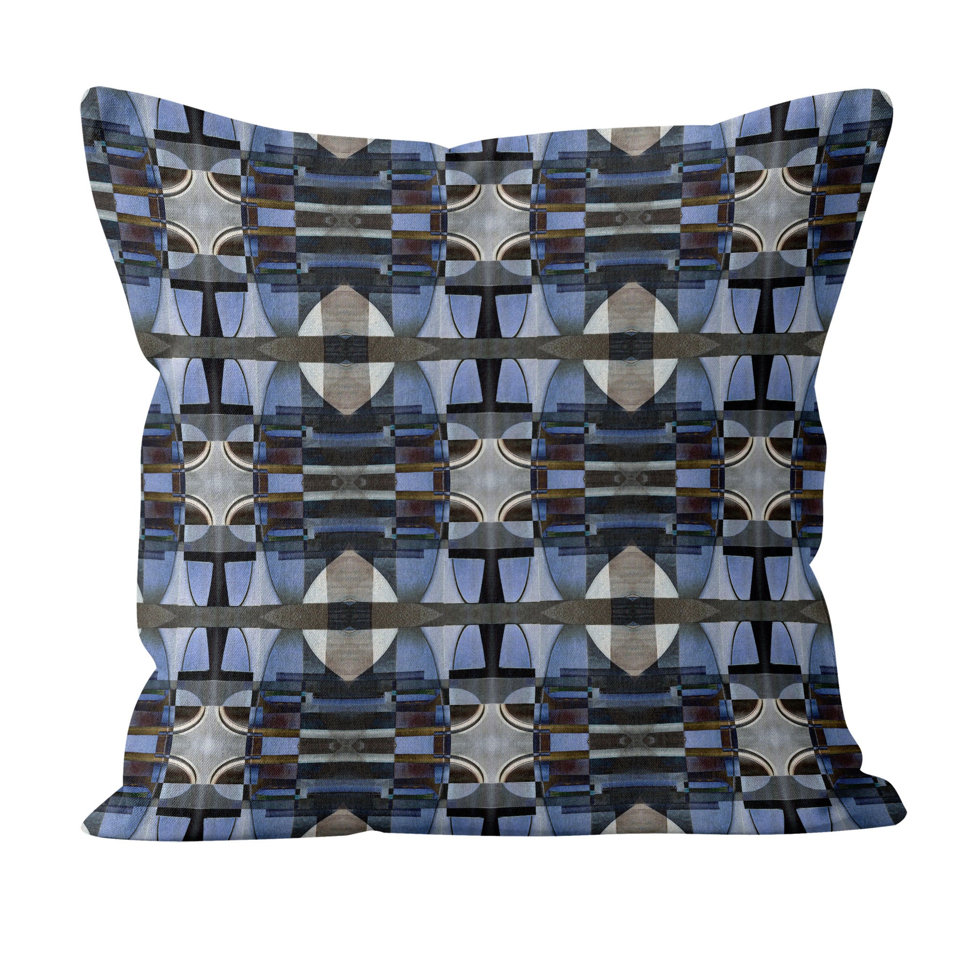 Decorative pillow with geometric pattern on a white background