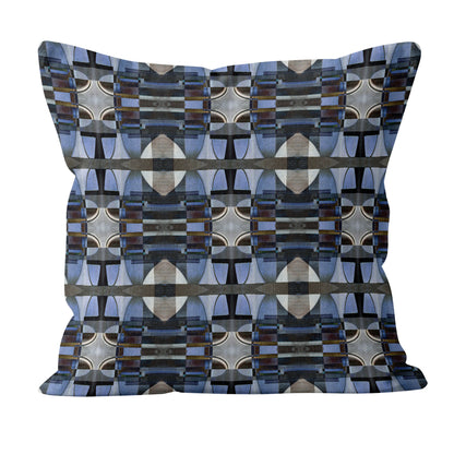 Decorative pillow with geometric pattern on a white background
