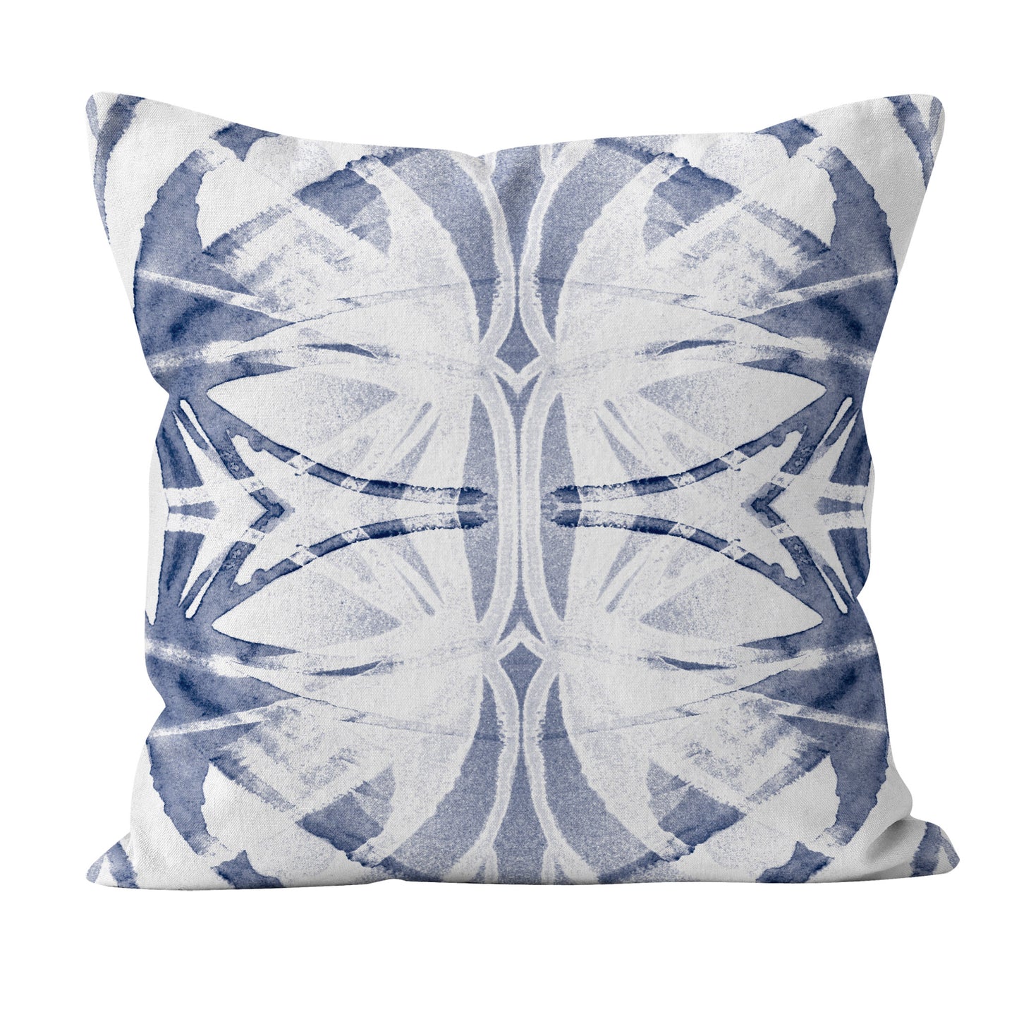Throw pillow featuring an abstract blue watercolor pattern