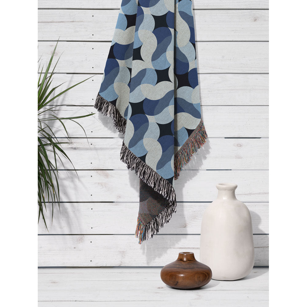 Venice in Blue Woven Cotton Throw Blanket