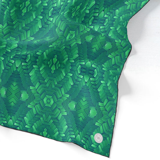 Hand painted pattern on silk scarf in emerald green