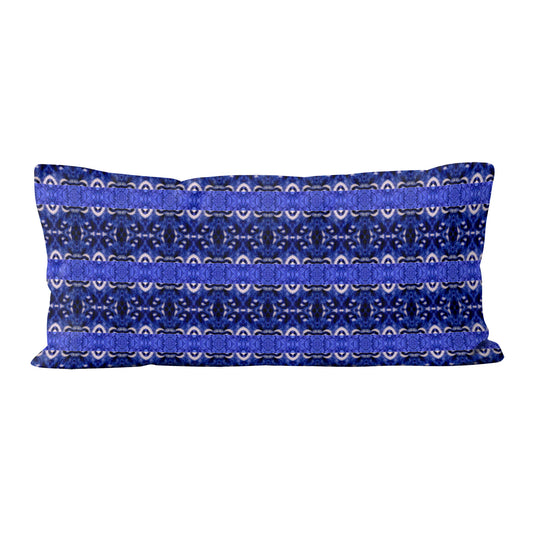 12x24 lumbar pillow featuring a cobalt blue hand-painted stripe pattern.